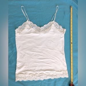 WHBM thick white cami with lace accents, adjustable straps.